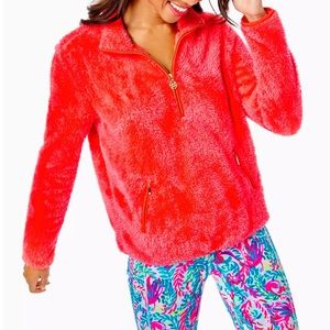 NWT Skipper Sherpa Fleece Popover Sweater in Ruby Red Half Zip SIZE L